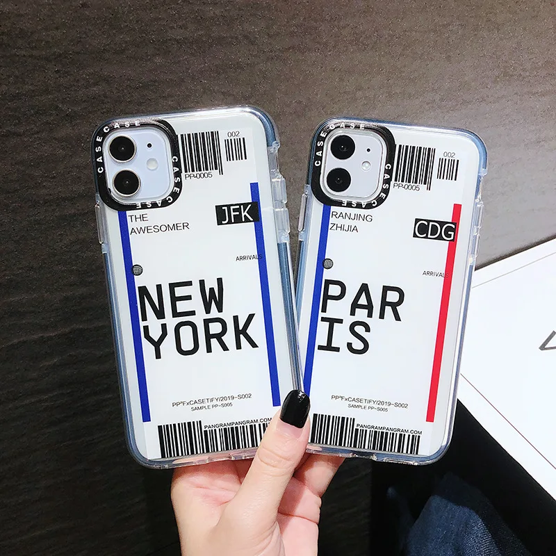 

City Boarding Pass Pattern Sanding Back Cover Case For iPhone 7 8 XR XS X 11 12 13 PRO Mini Soft Fashion Personality Phone Case