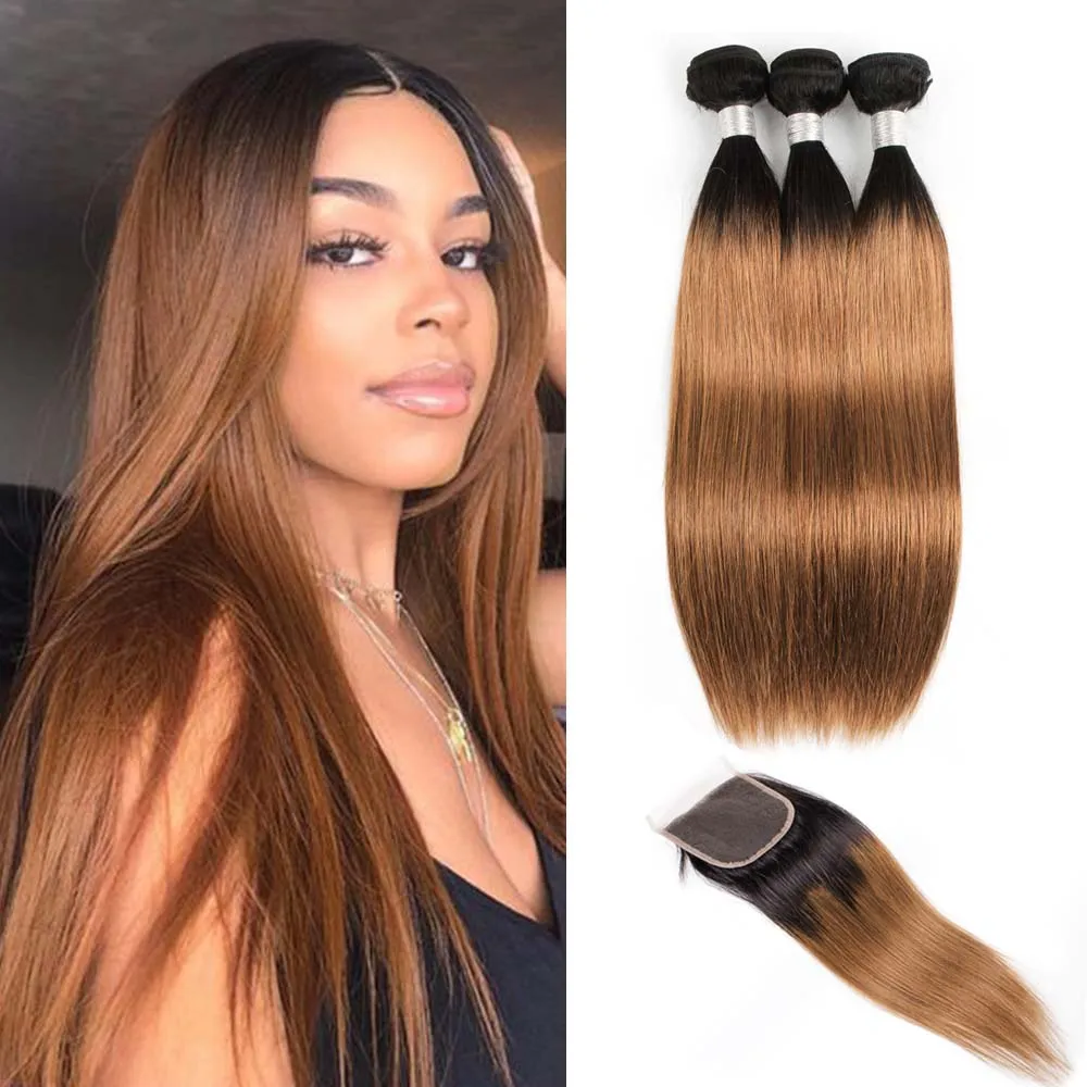 MOGUL волосы T 1B 30 Ombre пряди с застежкой Омбре Auburn коричневые перуанские прямые 3/4