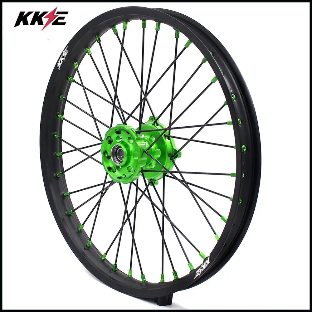 Колесные диски KKE 21 & 19 на катушках MX для Kawasaki KX250F KX450F 2019 зеленая соска черная
