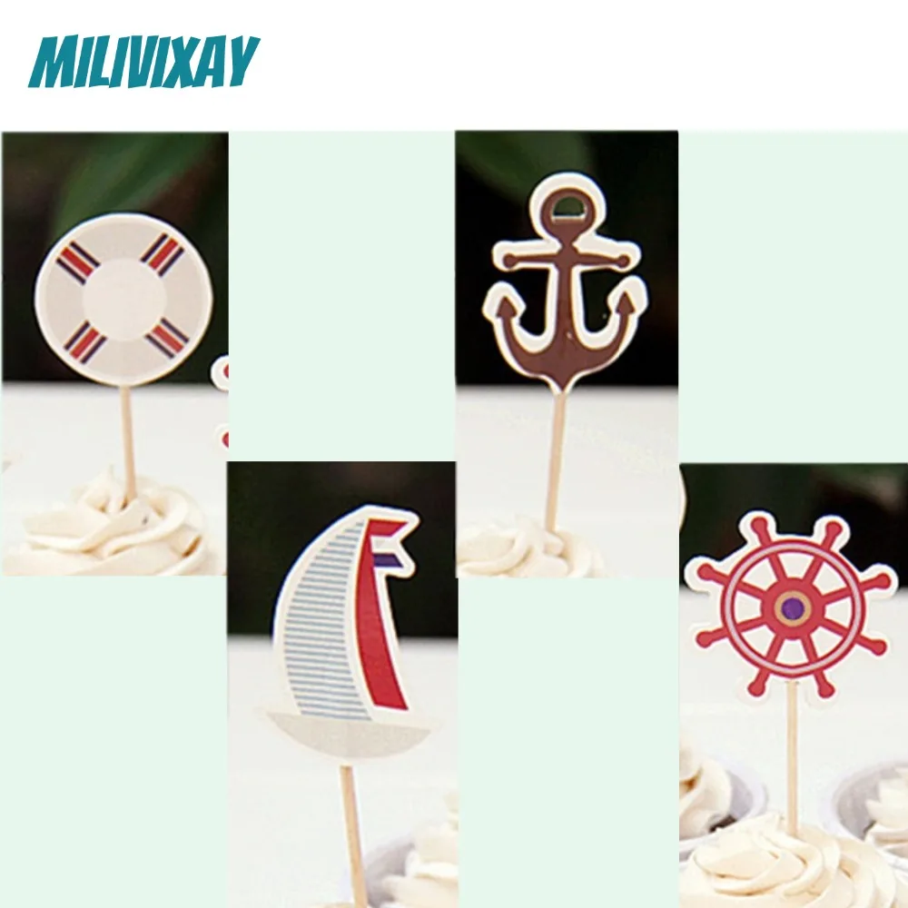 MILIVIXAY 24 шт./лот пиратский парусник топперы для кексов с бамбуковым мультяшным