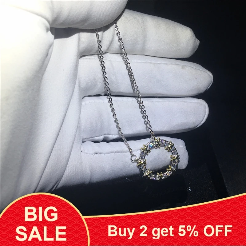 Женский круглый кулон ручной работы из серебра 925 пробы с фианитом|Подвески| |