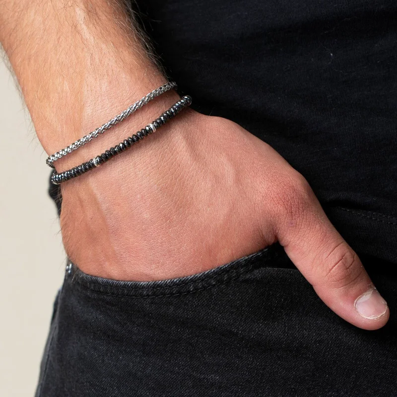 

Fashion Strand Hematite Stone Bead Chain Bracelet For Men Handmade Simple Classic Stone Link Chain Bracelet For Women Jewelry