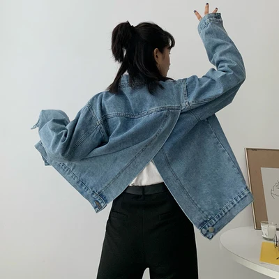 

Korean Version Loose long-sleeved Denim Jacket Women Slim Designed Hollow Split Streetwear Teen Girl Causal Thin Jacket Outwear