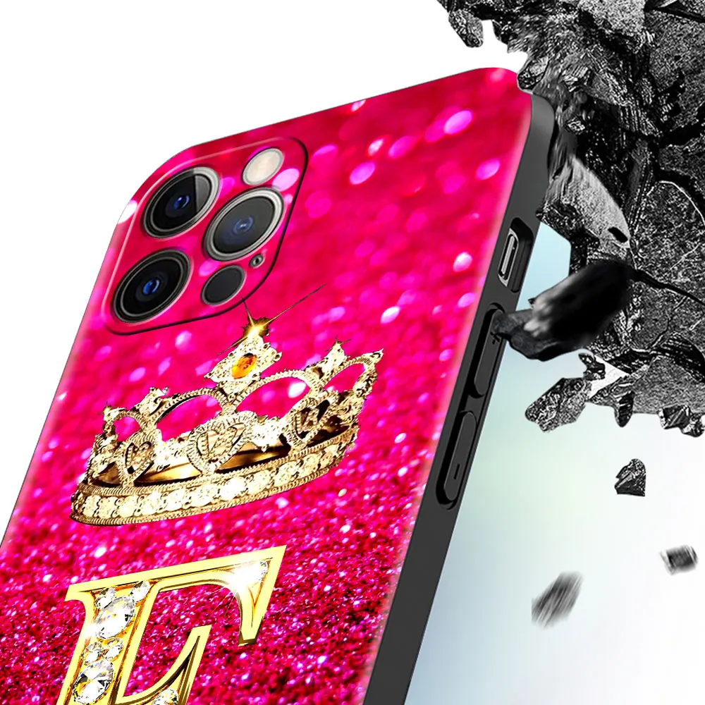 Pink Diamonds Letter Phone Case for Apple iPhone 11 7 12 13 Pro XR X XS Max 6 6S 8 14 Plus Soft Cover Shockproof Funda 14mini