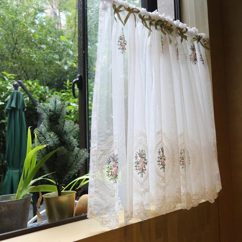 korean pastoral rose half curtain for kitchen short length window garden coffee cabinet door valance small tulle panel dl wp243e free global shipping