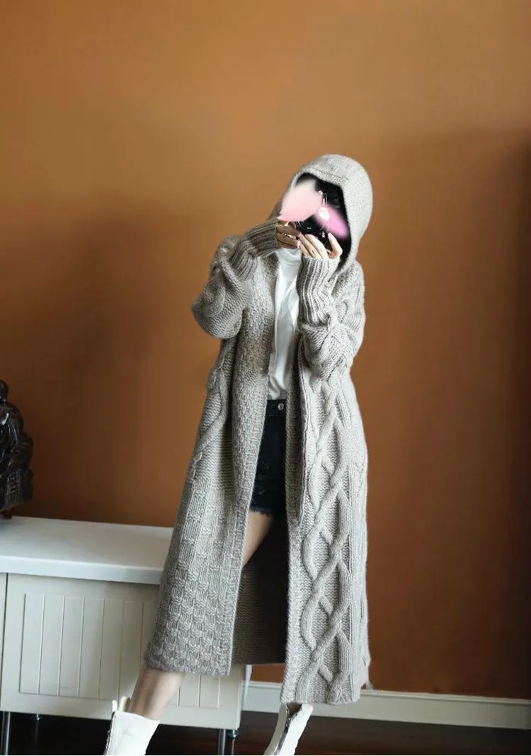 Осенне зимнее новое пальто с капюшоном кашемировый кардиган свитер для женщин