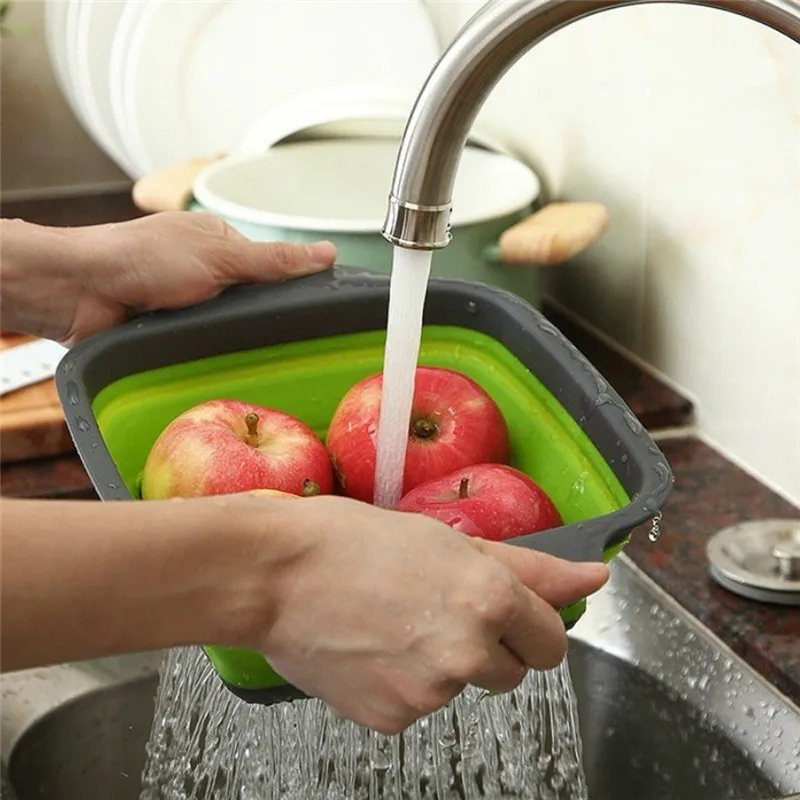 

Silicone Folding Drain Basket Fruit Vegetable Washing Basket Foldable Strainer Colander Collapsible Drainer Kitchen Storage Tool