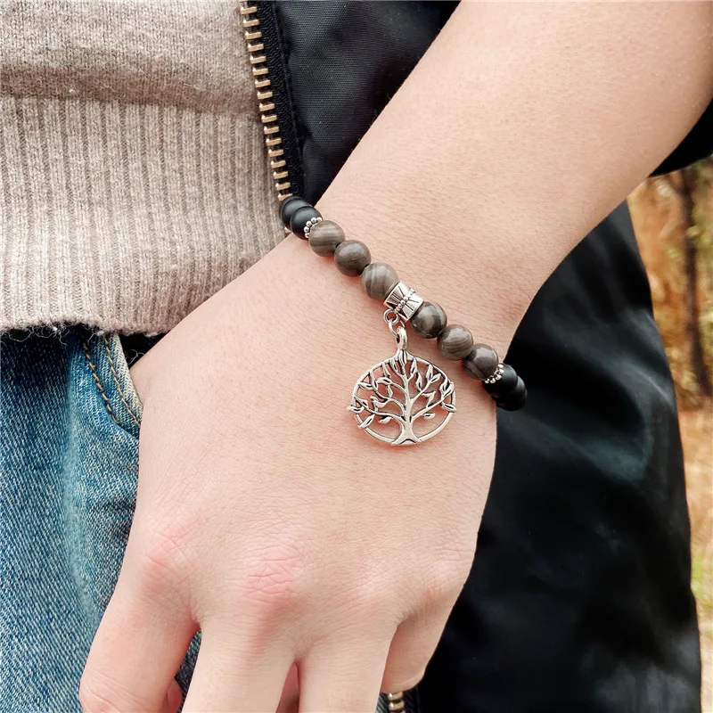 

Men Bracelets Buddha Life Tree Bracelet For Women Phoenix Lapis Lazuli Stone Beads Bangel Vintage Charm Pendant Elastic Jewelry