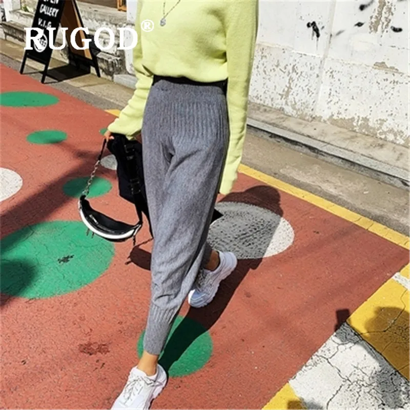 Удобные Свободные трикотажные брюки RUGOD однотонные плотные Wram осень 2019 | Женская