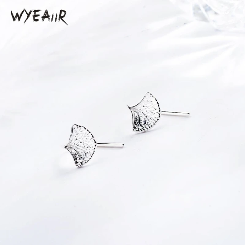 

WYEAIIR Creative Ginkgo Leaves Literature Students Sweet Fresh Lovely 925 Sterling Silver Female Stud Earrings