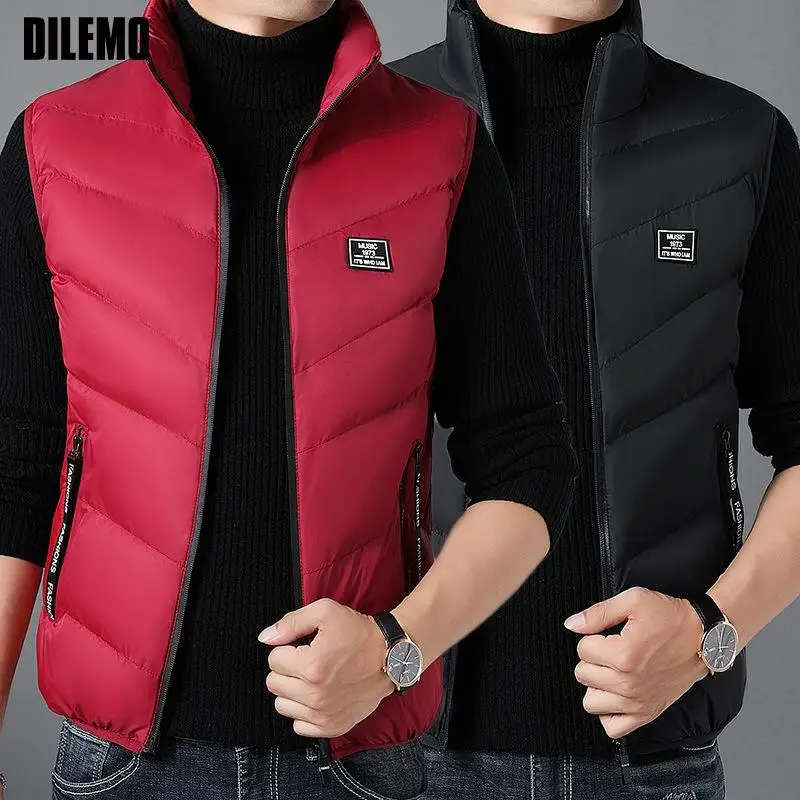 

2021 Warm Padded Thick New Brand Casual Fashion Sleeveless Vest Jacket Autumn Winter Classic Waistcoat Coat Korean Mens Clothes