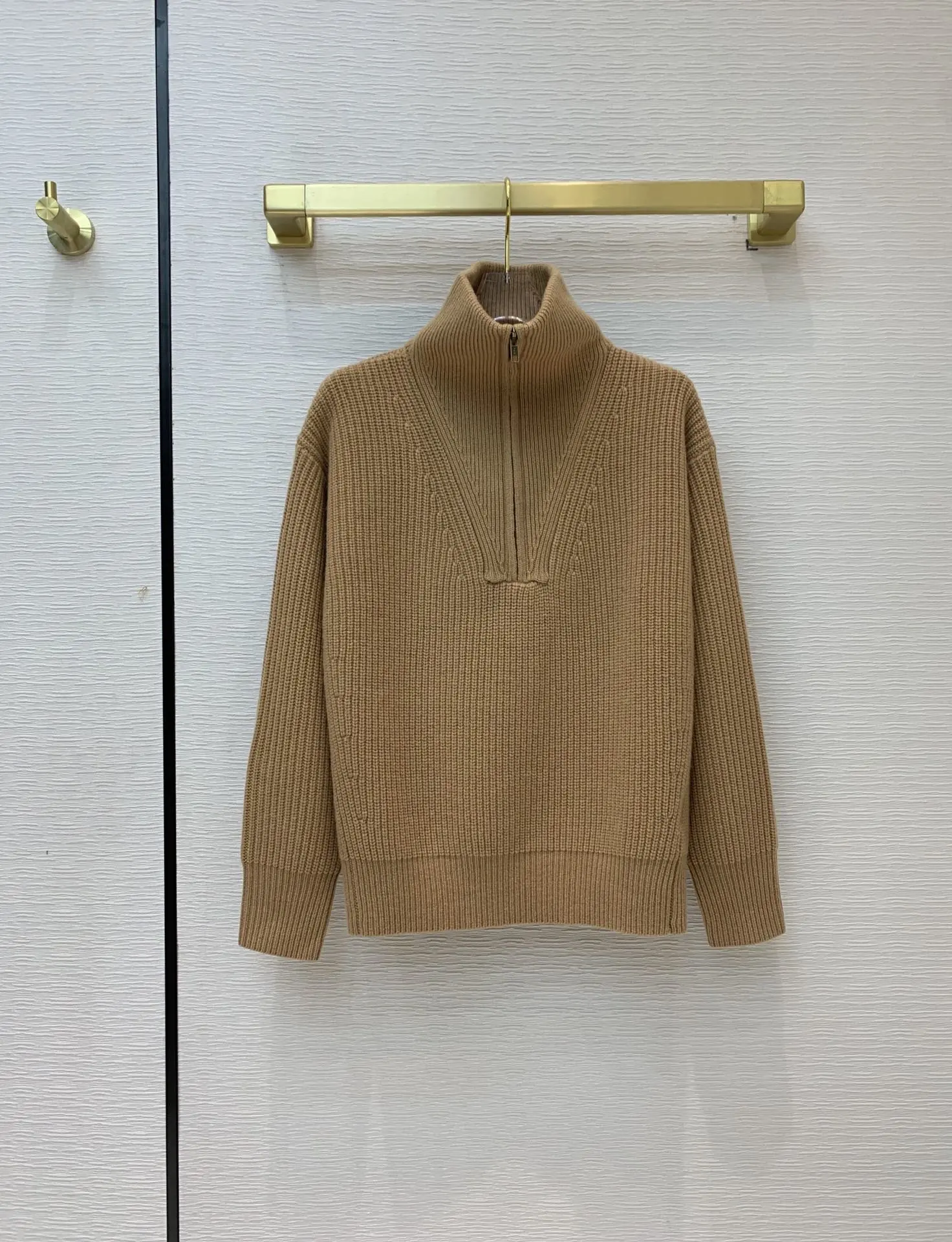 

fashion 2021 new ladies long sleeve sexy solid color half high neck zipper design lapel cashmere sweater 1117
