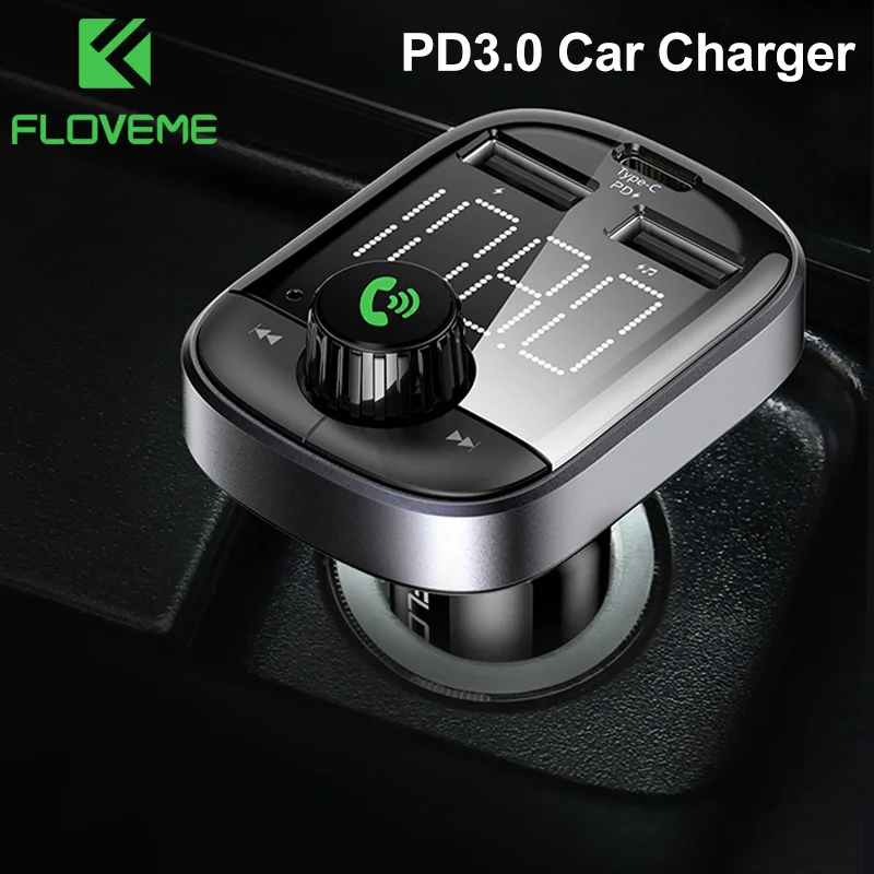 Автомобильное зарядное устройство FLOVEME Fast PD3.0 fm передатчик Bluetooth автомобильный