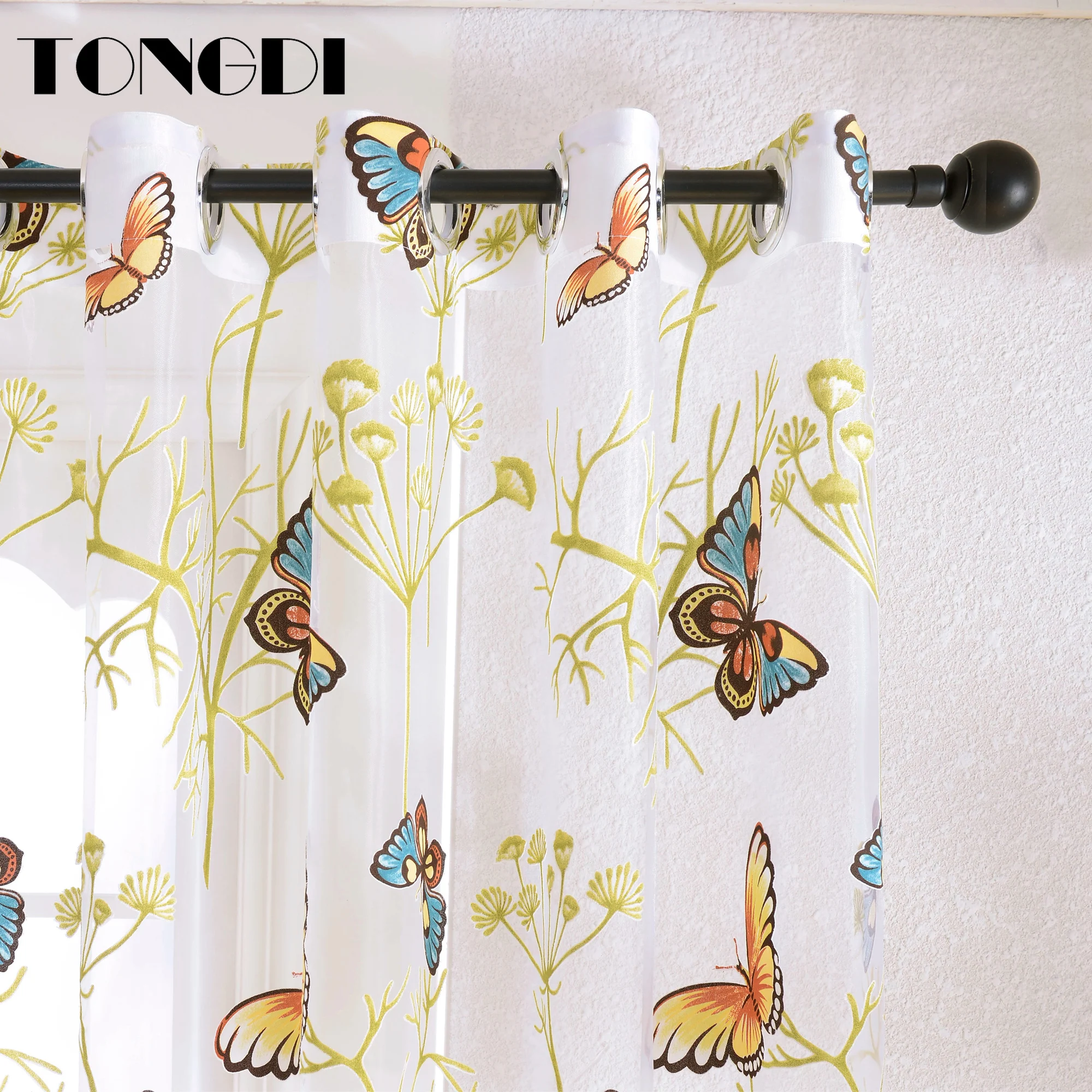 TONGDI занавески с принтом бабочек ивовая прозрачная белая тюль прозрачное окно