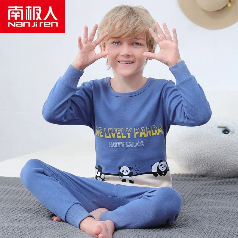 

NANJIREN Kids Clothing Pullovers Casual Children's Set Cotton Full Sleeve Print O-Neck Warm Pajamas Set For Boys And Girls