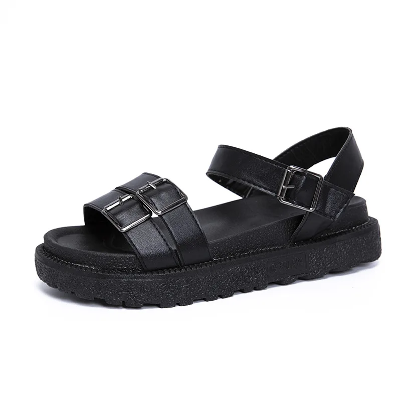 

Female Sandal Buckle Low-Heeled Shoes With Strap 2021 Women's Soft Girls Low-heeled Comfort New Fashion Flat Leather Gladiator S