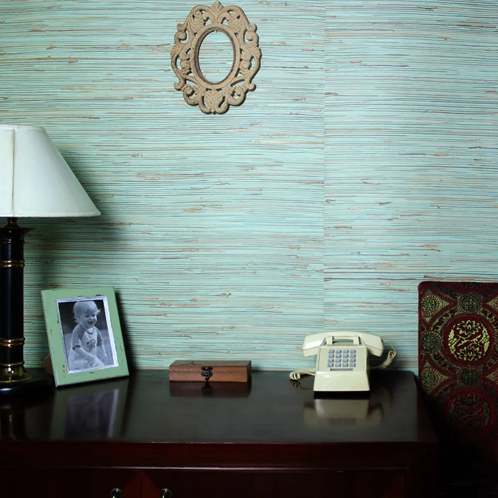 

Small Sample MYWIND Blue Grasscloth Wallpaper Luxury Interior Home Decoration Modern Wall Heat Insulation Wallcoverings