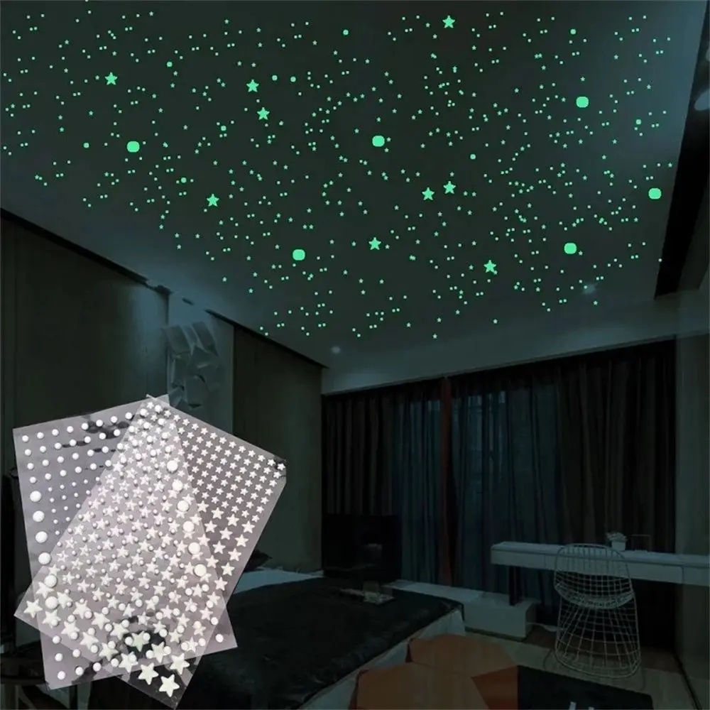 

435pcs For Kids Room Bedroom Green Luminous Fluorescent 3D Moon Stars Dots Wall Sticker Mural Wallpaper Decals