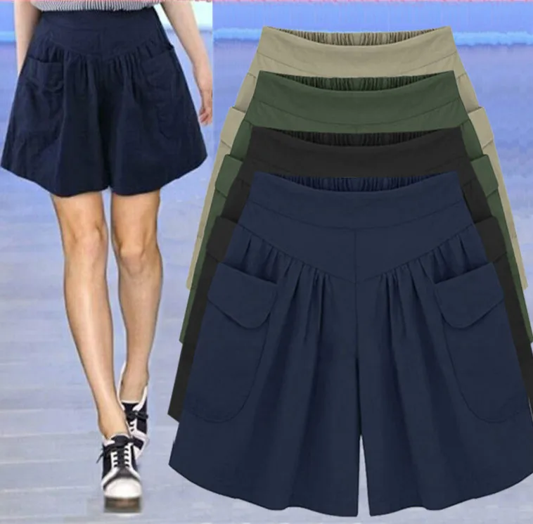 Шорты женские однотонные с завышенной талией повседневные свободные эластичные