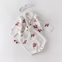0 24m baby cute cherry embroidery sweater long sleeved cardigan coat jacket kintted rompers baby girl clothes outfits