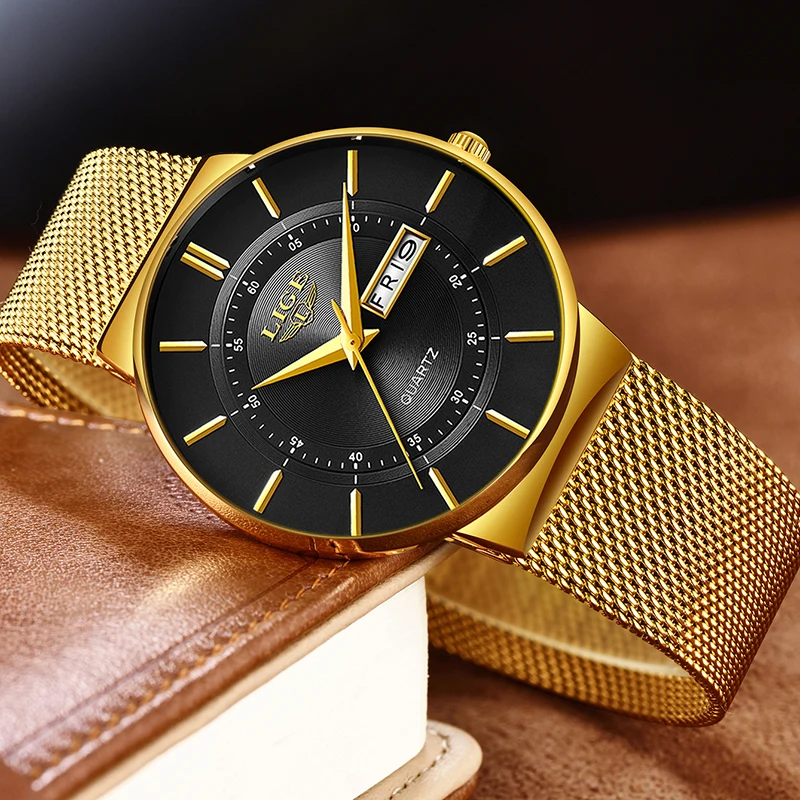 Reloj Hombre LIGE мужские часы Топ бренд класса люкс тонкие сетчатые водонепроницаемые