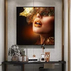 Скандинавский современный портрет, Золотые губы, сексуальная женская картина, холст, фотография стены в скандинавском стиле для гостиной