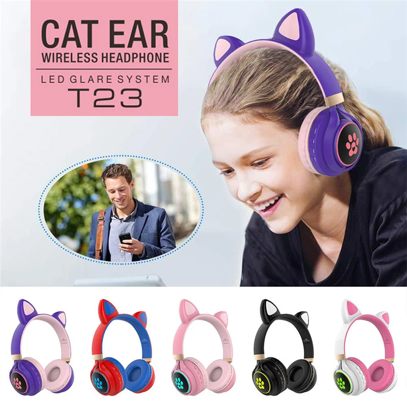 

Cat Ears Earphones Wireless Headphones Music Stereo Bluetooth 5.0 Headphone With Microphone Kid Daughter Earpieces Headset Gift