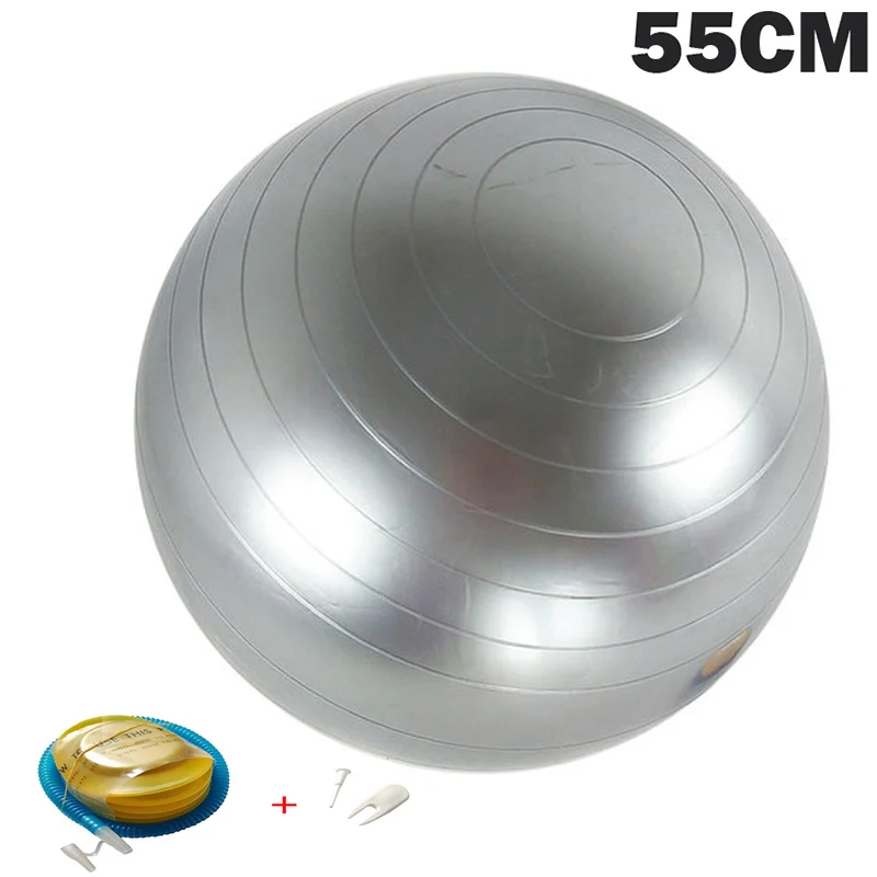 55CM Grey Мячи для йоги Пилатес фитнес спортзал массажер точки фитбол для баланса тренировки мяч 45/55/65/75/85 см с насосом - Цвет: 55CM Grey