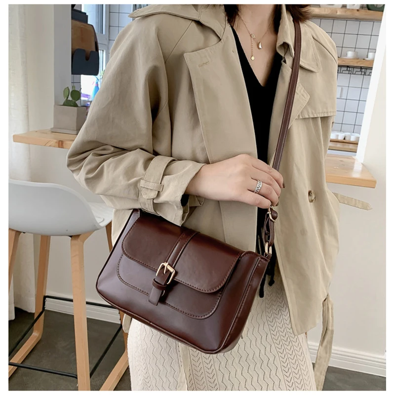 

2021 Fashion Women Crossbody Shoulder Bags Retro All Match Messager Bag Solid Leather Single Belt Designer Shopping Bags Sac A