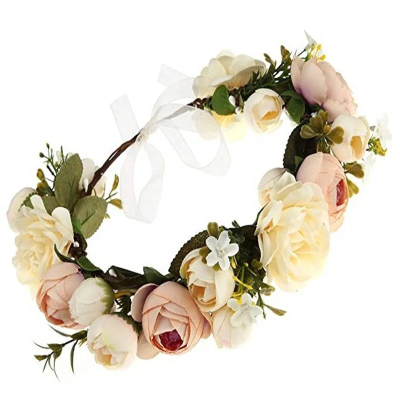 

2021 European and American New Style Boho Wreath Headdress Wedding Photo Shoot Bridal Headdress Hair Accessories Flower Crown