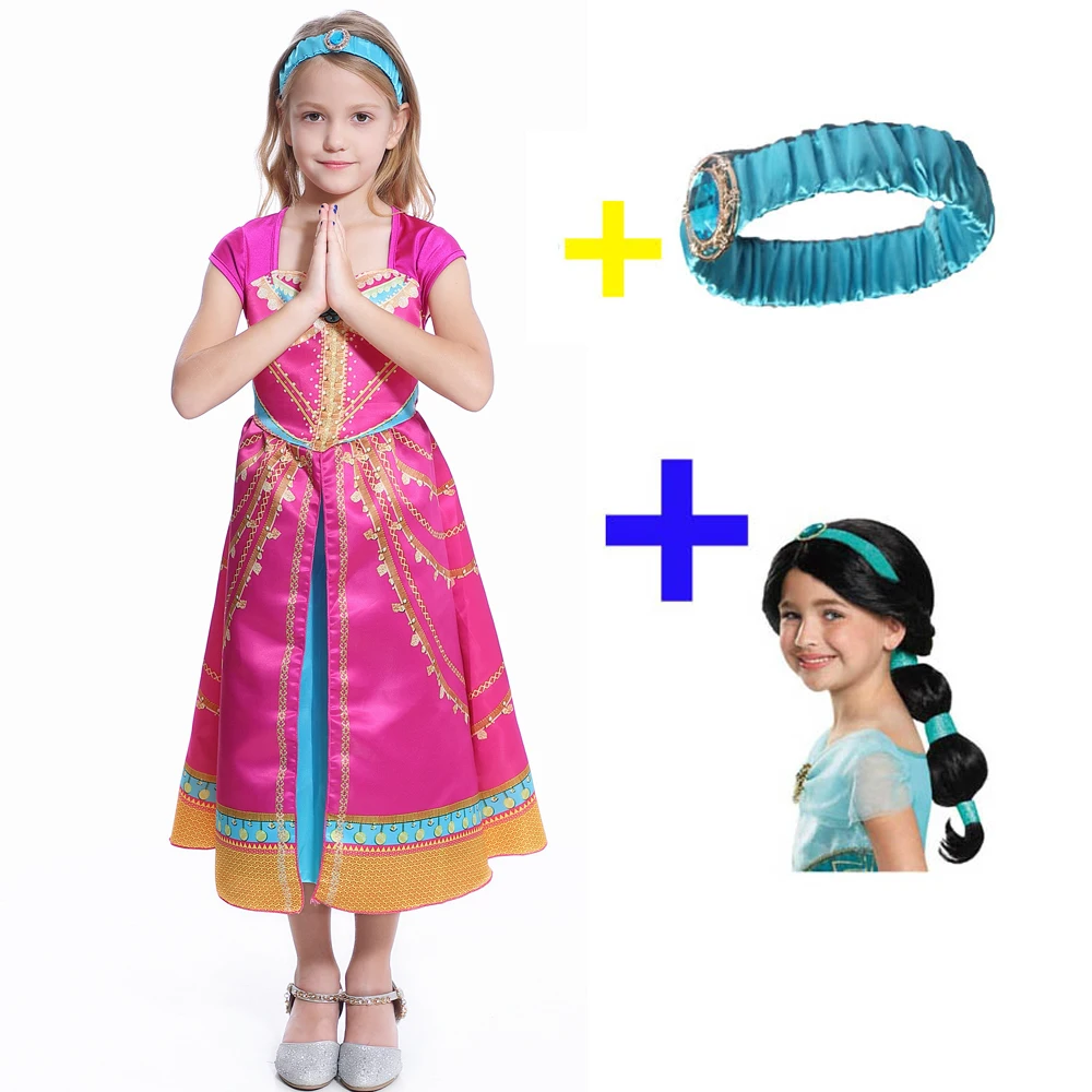 Girls Jasmine Wigs Movie Aladdin Kids Princess Dance Dress Child Halloween Party Performance Costume Wig | Тематическая одежда и