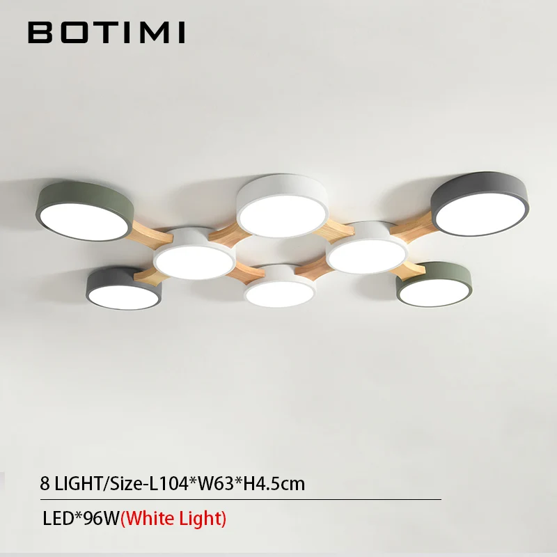 8 Light-White Light BOTIMI 220V светодиодный потолочный светильник s с круглым металлическим абажуром для гостиной современный поверхностный потолочный светильник Деревянный светильник для спальни - Цвет корпуса: 8 Light-White Light
