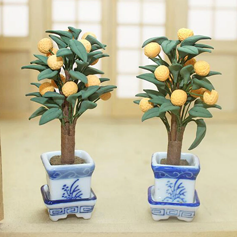 

1:12 Simulation Doll House Miniature Orange Tree in Pot Model Decoration Dollhouse Accessories