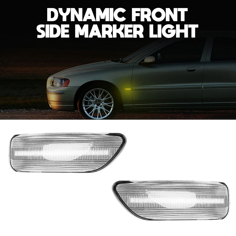 

LED Side Marker Light Lamp, Dynamic Side Blinker Turn Signal Light for Volvo XC90 S80 XC70 V70 S60 2001-2009