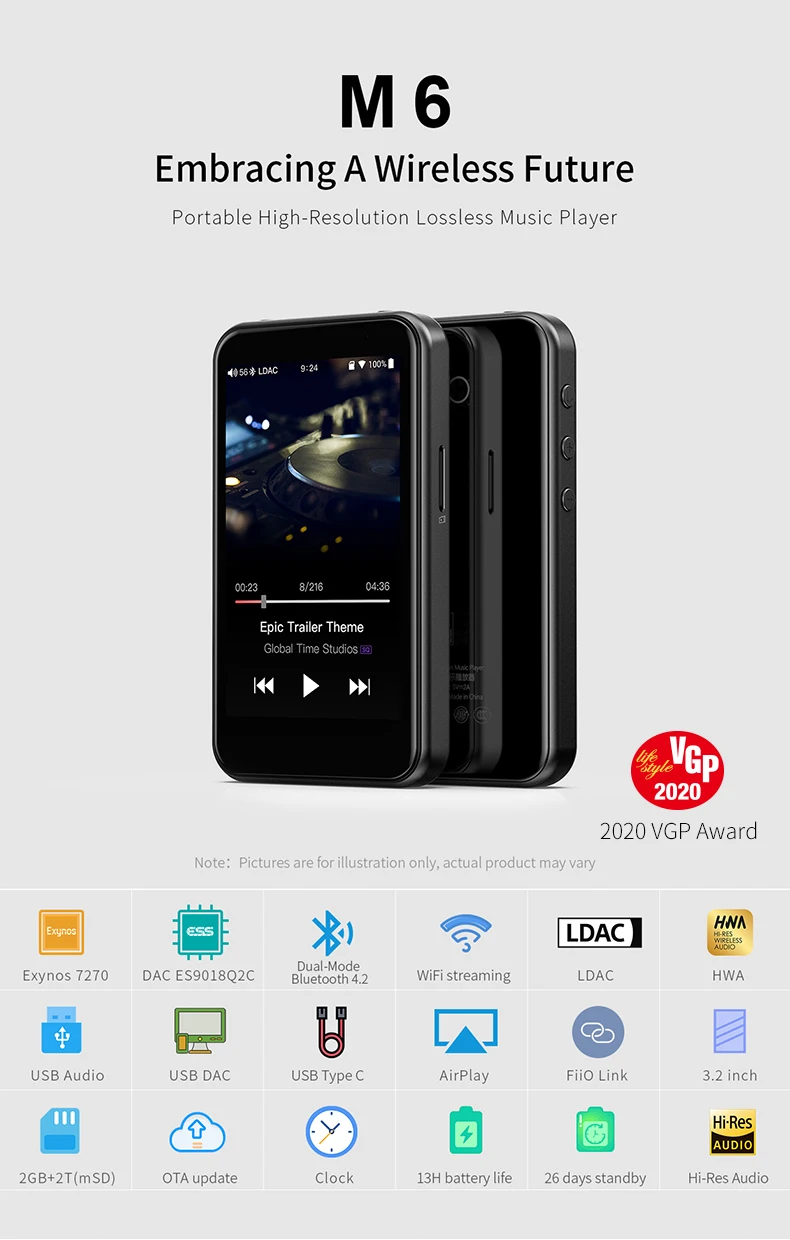 Музыкальный плеер FiiO M6 Hi-Res на базе Android с aptX HD, LDAC HiFi Bluetooth, USB аудио/ЦАП, поддержкой DSD и WiFi/Air Play