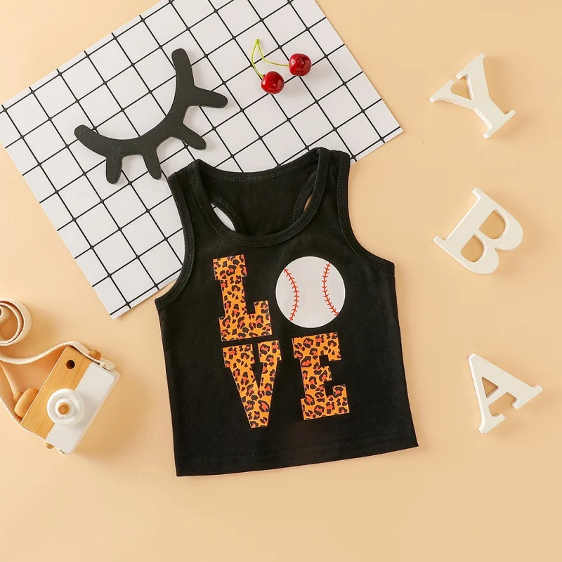 Kids Girls Clothes Set Summer Casual T Shirt Sleeveless Baseball Tops Leopard Short Pants Kit Children Clothing Outfit 2pcs | Детская