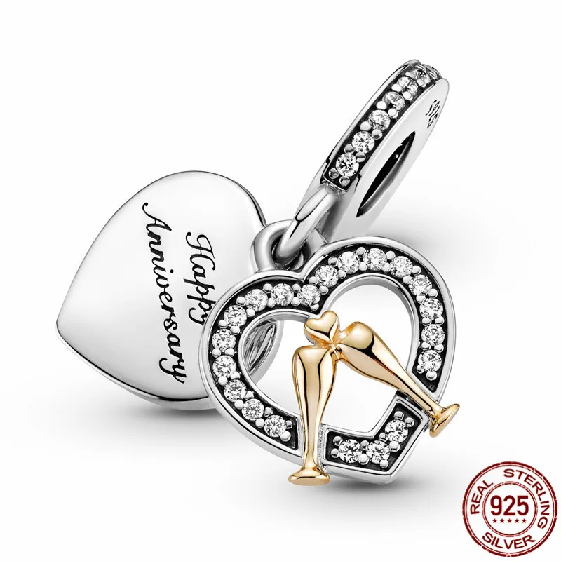 

2021 New 925 Sterling Silver Two-tone Happy Anniversary Charm Fit Original 3mm Bracelet&Bangle For Women Birthday Fashion Jewelr