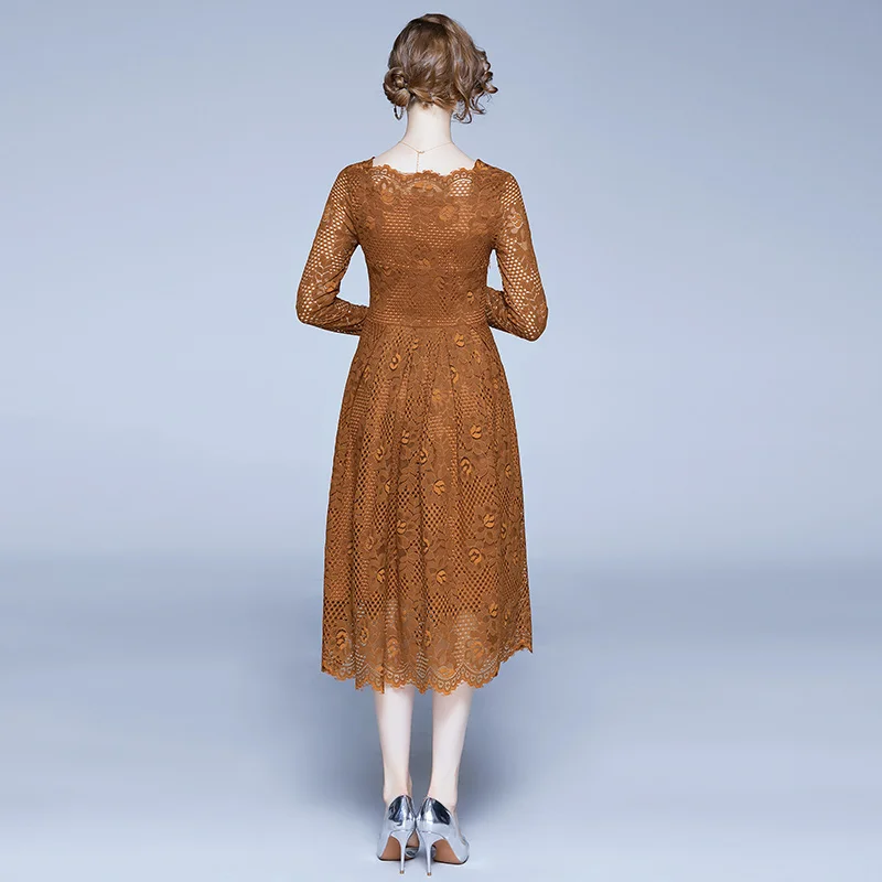 

New Spring Autumn Women Elegant Sexy Lace Dress Fashion Female Party Robe High Quality Vintage Dresses Vestidos