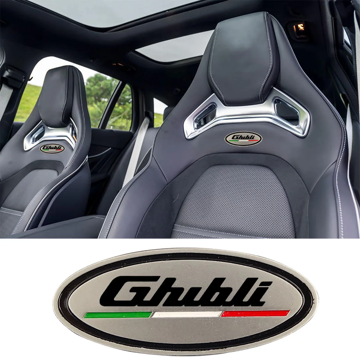 

Auto Headrests seat badge Sticker For Maserati Ghibli Q4 GranSport GranTurismo Levante Q4 MC20 Quattroporte MC12 Car accessories