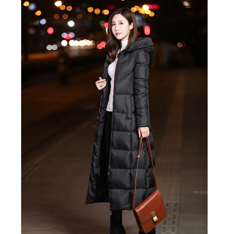 Winter Jackets Women Coat Female Slim Parka Over-Knee Cotton Padded Korea Hooded Warm Manteau Femme Hiver Black Solid Long Coat