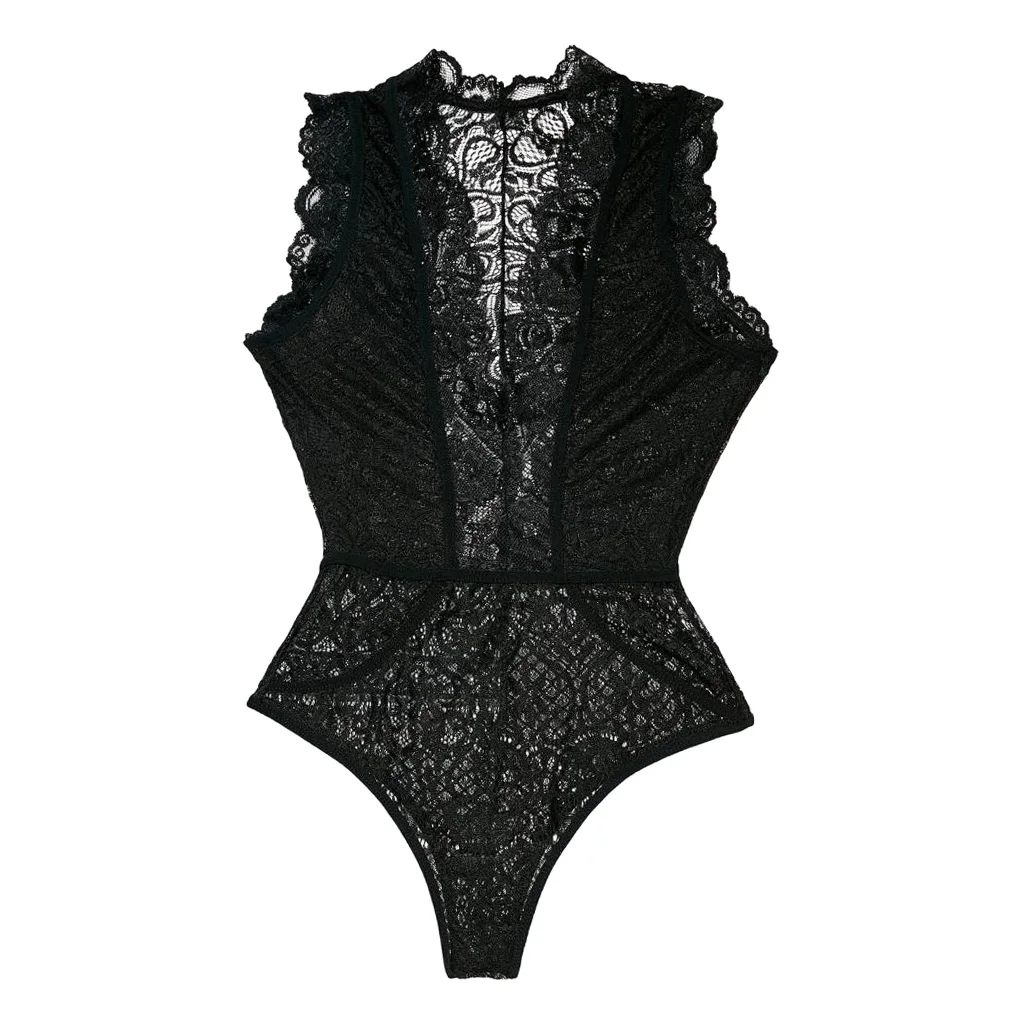 

Ladies Lingerie Black Lace Bodysuits V Neck Floral Teddy Bodydoll Rompers