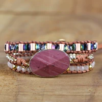 leather wrap bracelet w stones multi color natural beads crystal weaving statement art bracelet gifts charm womens bracelet