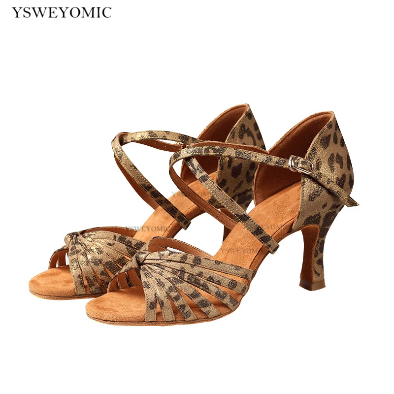 Leopard Dance Shoes 2 Styles Women Professional Latin Ballroom Dance Shoes For Trainning and Competition in Suede Outsole
