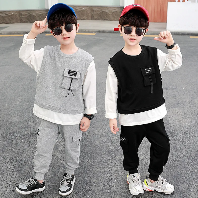 

New Scoop Spring Autumn Children's Clothes Set Boys Sweatshirts + Pants 2pcs/Set Kids School Beach Costume Teenage Girl Clothing
