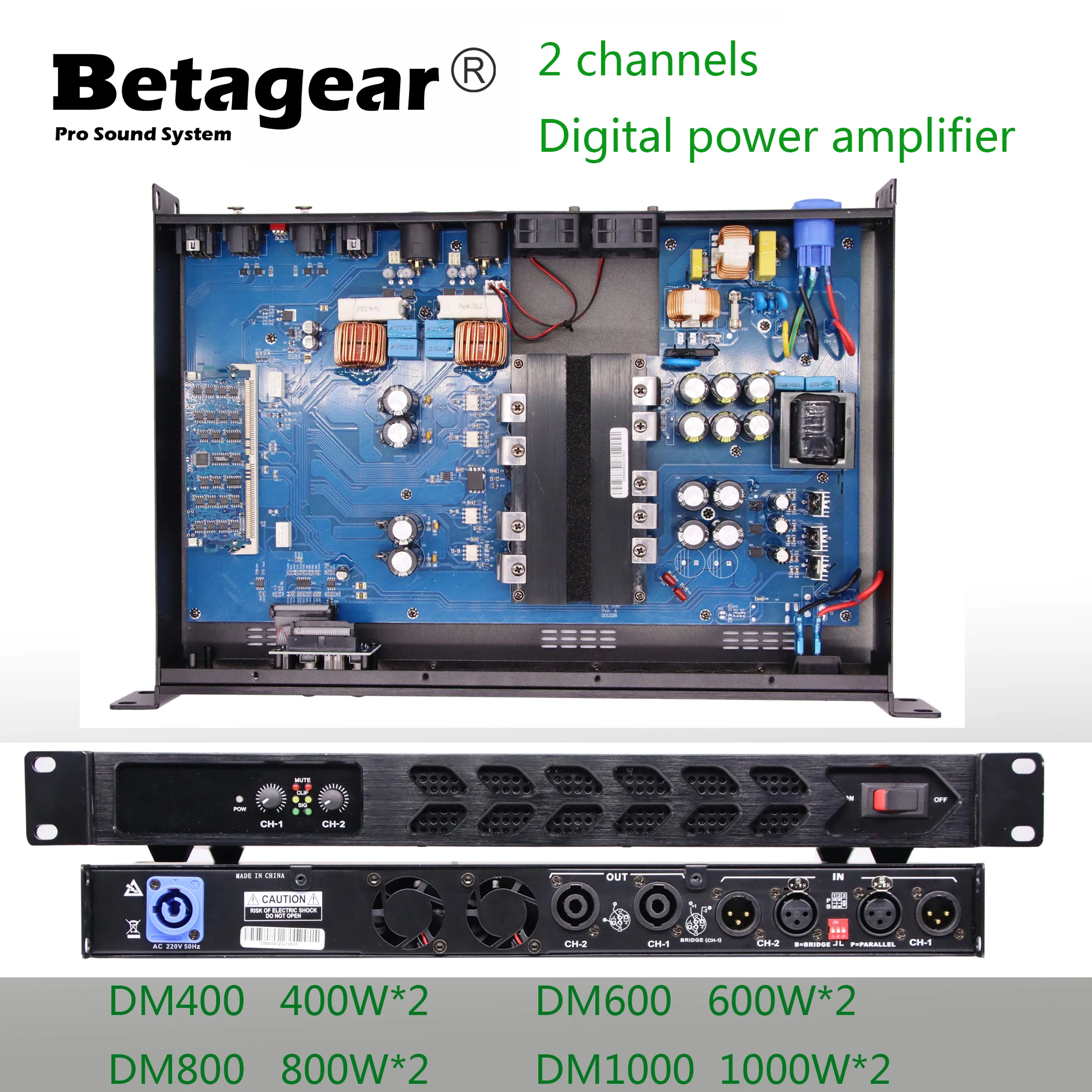 

Betagear DM400/DM600/DM800/DM1000 Power Amplifier Professional Audio Stereo Class D 2 Channel Stage Audio Speaker Amplifier