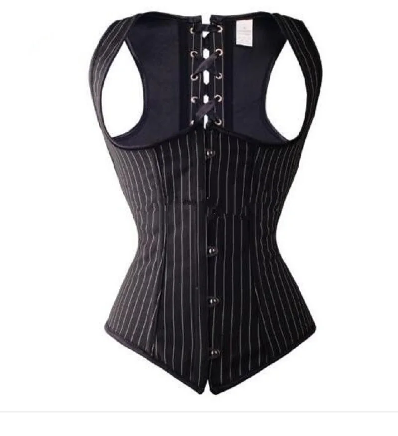 Сексуальный черный полосатый офисный бюстгальтер жилет корсет стимпанк