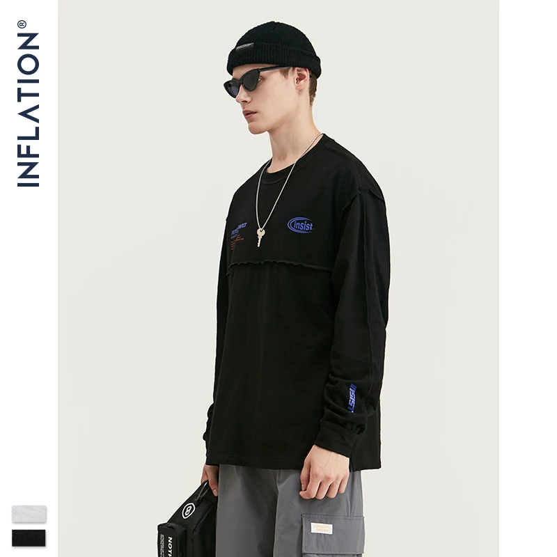 Мужская футболка с длинным рукавом INFLATION DESIGN черно белая свободная уличная из