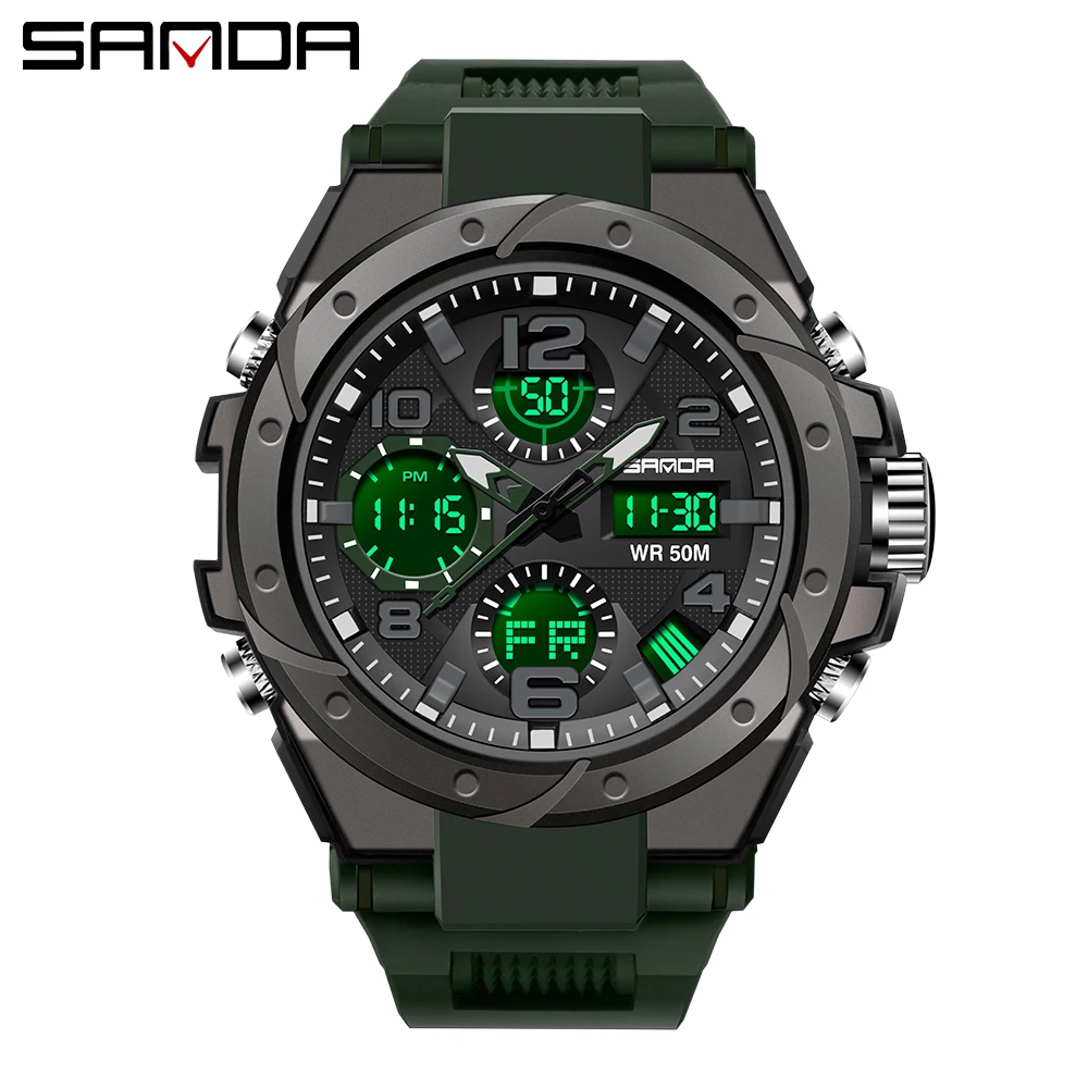 

Новые спортивные военные часы SANDA с двойным дисплеем, Кварцевые водонепроницаемые часы, светящиеся наручные часы для дайвинга