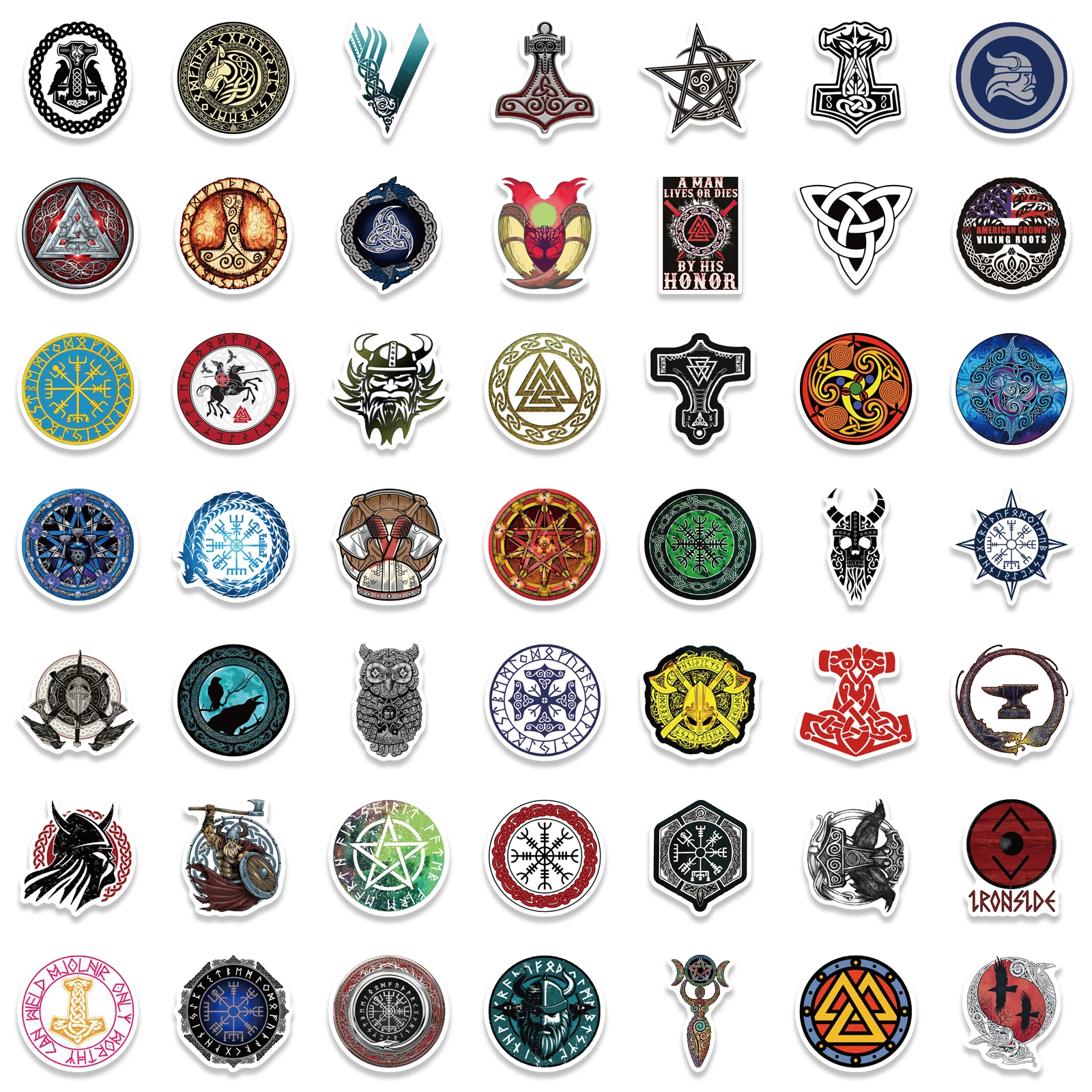 Стикеры в стиле ретро викингов пиратов таинственных тотем символов руны стикеры