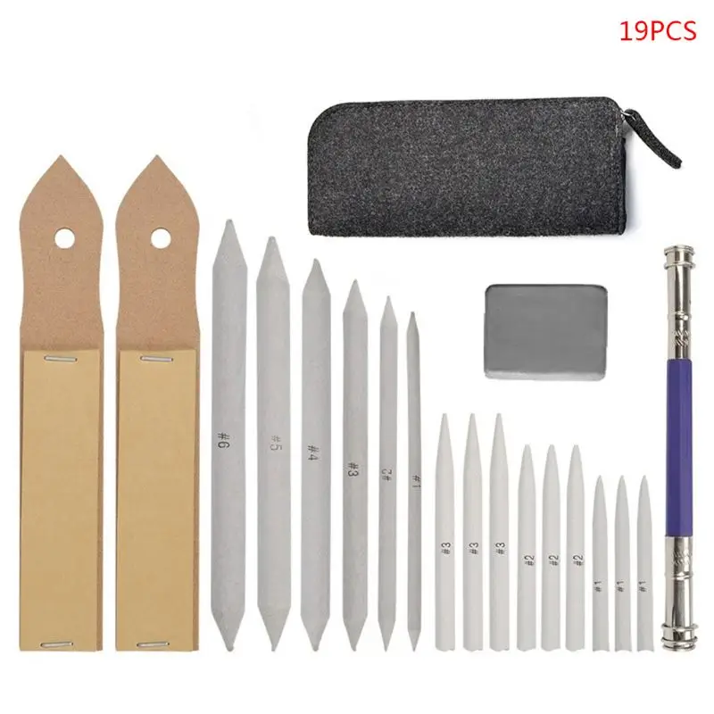 

19pcs/set Sandpaper Blending Paper Stumps Sketch Pencil Extension Rod Drawing G8TA